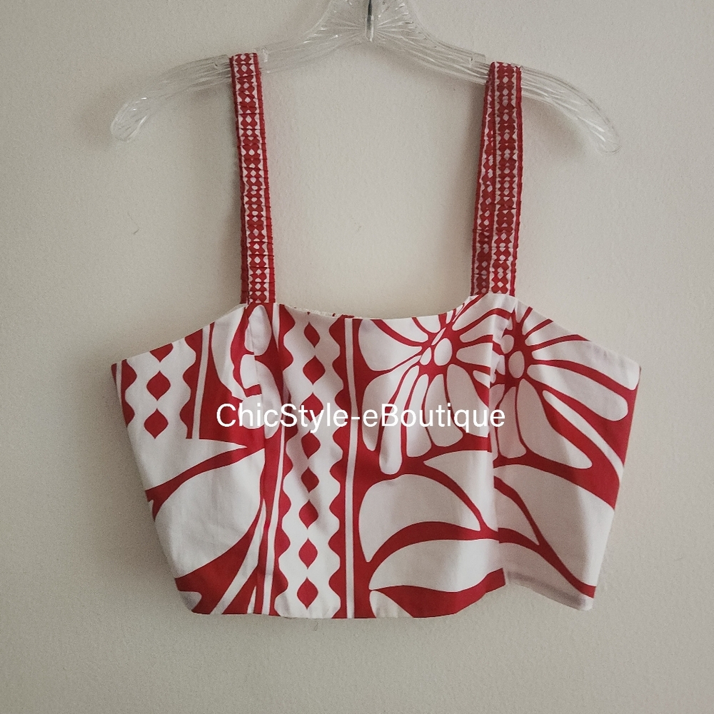 H&M Co-ord Set Poplin Crop Top XL + Maxi Skirt  10 Bright Red/white - Picture 4 of 13